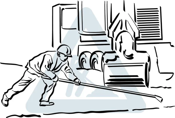 Illustrazione Vettoriale Operaio Dell Asfalto Lavoro — Vettoriale Stock