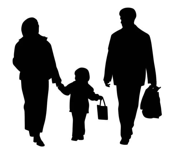 Illustration Happy Family Mother Daughter Father Walking Shopping Bags Isolated — Stock Vector