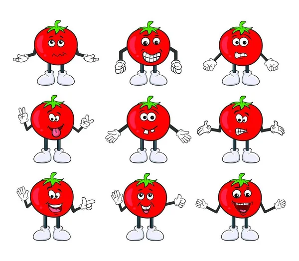 Conjunto Personagens Tomate Engraçado Desenho Animado Isolado Fundo Branco — Vetor de Stock