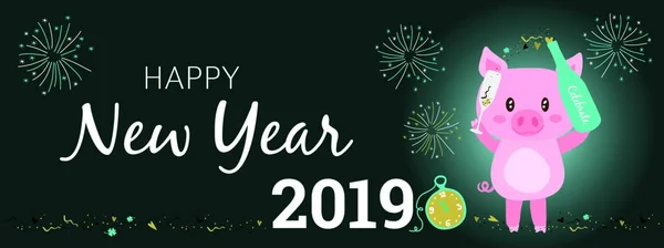 Šťastný Nový Rok 2019 Banner Růžovým Velkým — Stockový vektor