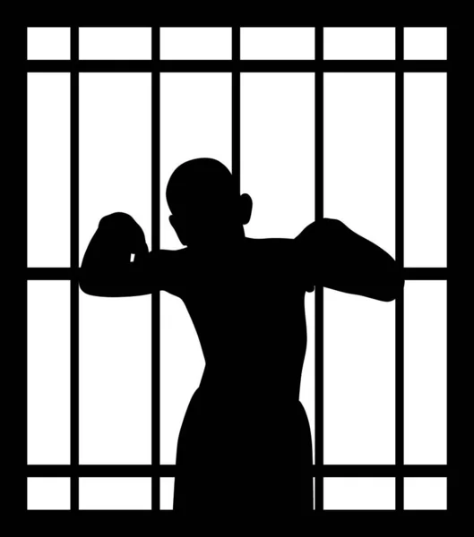 Illustration Silhouette Eines Mannes Gefängnis Hinter Gittern Eps Datei Verfügbar — Stockvektor