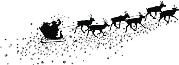 Silhouette Von Weihnachtsmann Und Hirsch Schneeflocken Und Sternchen — Stockvektor