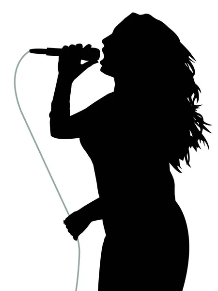 Illustration Silhouette Une Chanteuse Tenant Microphone Avec Câble Gris Chantant — Image vectorielle