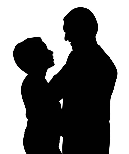 Illustration Silhouette Couple Romantique Embrassant Danser Parler Fond Blanc Isolé — Image vectorielle