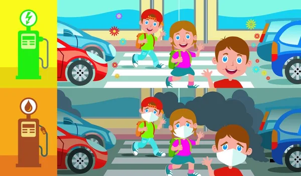 Une Illustration Colorée Montrant Trois Enfants Heureux — Image vectorielle