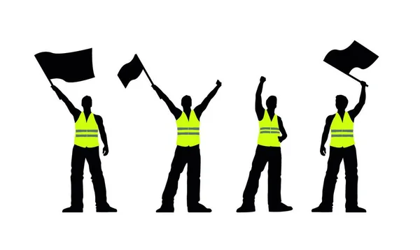 Vecteur Gilet Jaune Protestataires Illustration Silhouettes Hommes — Image vectorielle