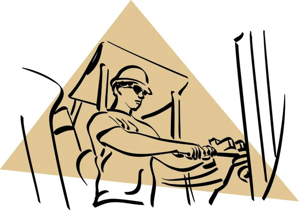 Illustrazione Lavoratore Edile Alla Guida Scavatore — Vettoriale Stock