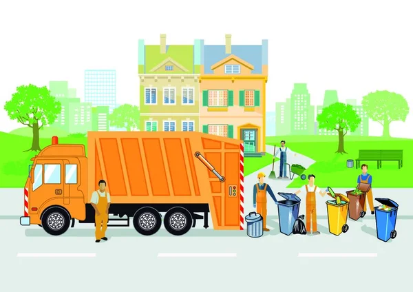 Garbage Truck Hibák Szemetes Konténerek — Stock Vector