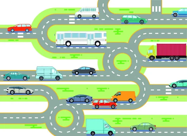 Trafic Routier Bus Voiture — Image vectorielle