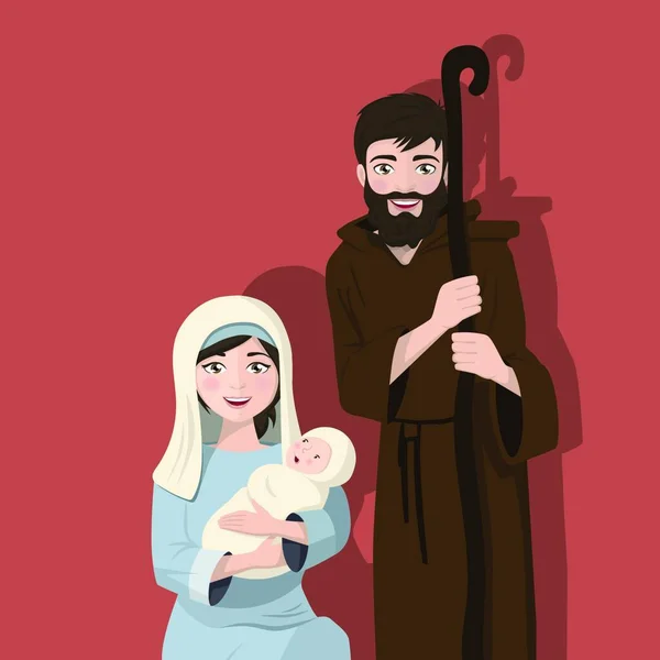 Świętej Rodziny Płaskiej Tle Boże Narodzenie Szopka Narodziny Chrystusa Ilustracja — Wektor stockowy