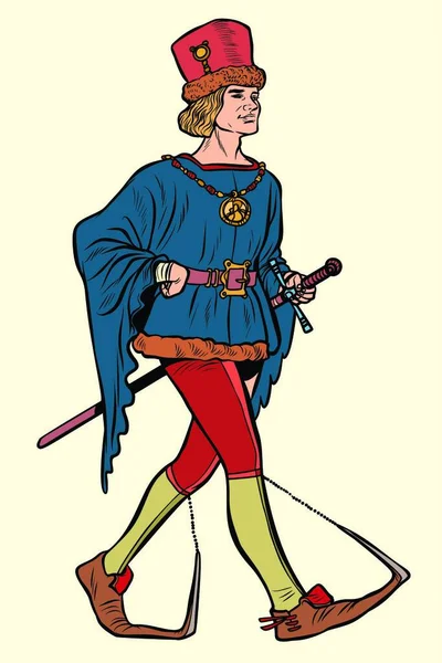 普伦因 15世纪的中世纪男人 流行艺术复古矢量插图复古俗气 — 图库矢量图片