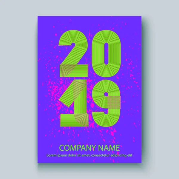 Capa Números Relatório Anual 2019 Design Moderno Colorido Neon Splash — Vetor de Stock