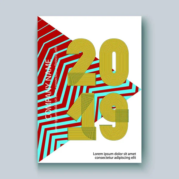 Dekken Jaarverslag Nummers 2019 Moderne Design Kleurrijke Neon Zigzag Achtergrond — Stockvector