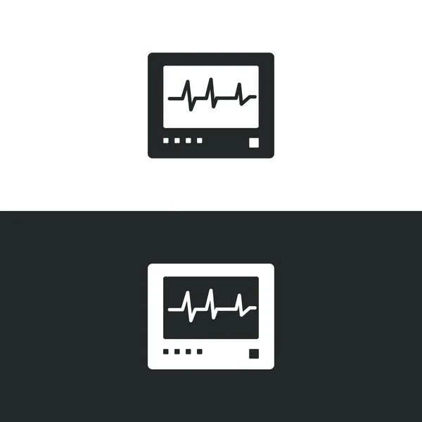 Icône Moniteur Fréquence Cardiaque Sur Fond Noir Blanc Battements Cœur — Image vectorielle