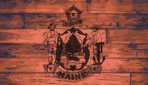 Flaga Stanu Maine Oznaczona Drewnianych Deskach — Wektor stockowy