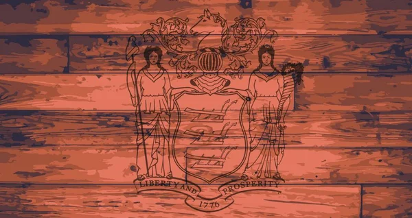 Flaga Stanu New Jersey Oznaczona Drewnianych Deskach — Wektor stockowy