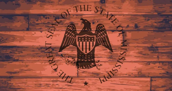 Pieczęć Stanu Mississippi Oznakowana Drewnianych Deskach — Wektor stockowy