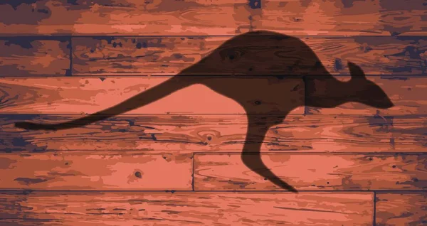 Australian Kangaroo Silhouette Brandeded Wooden Planks — Stock Vector