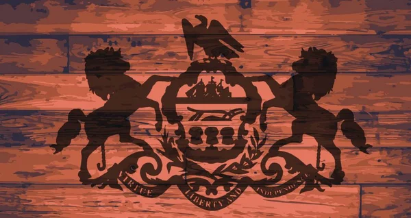Pensylwania Flaga Stanu Oznaczona Drewnianych Deskach — Wektor stockowy