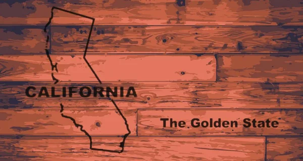 Kalifornien State Map Marke Auf Holzbrettern Mit Kartenumriss Und State — Stockvektor