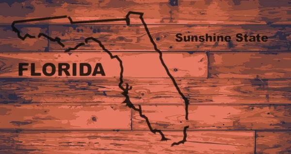 Florida State Map Marki Drewnianych Deskach Zarysem Mapy Hasłem Stanu — Wektor stockowy