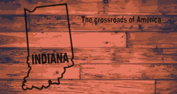 Značka Státu Indiana Dřevěných Deskách Mapovým Obrysem Státním Heslem — Stockový vektor