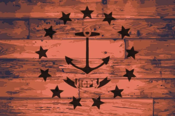 Rhode Island Szkic Flagi Państwa Marki Desce Drewnianej — Wektor stockowy