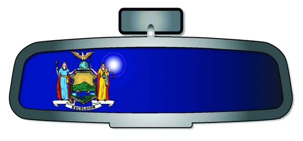 Espelho Retrovisor Veículo Com Bandeira Estado Nova York — Vetor de Stock