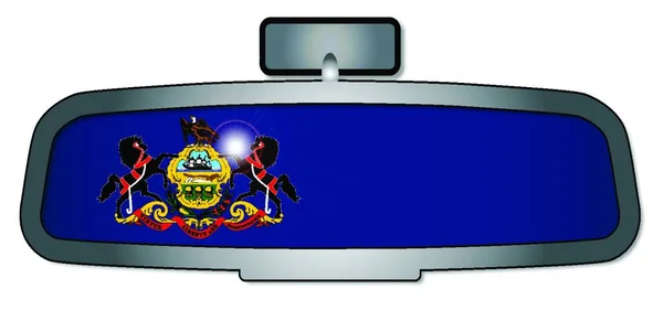 Espelho Retrovisor Veículo Com Bandeira Estado Pensilvânia — Vetor de Stock