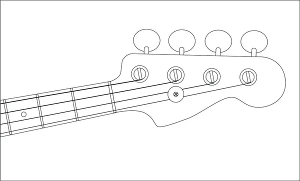 Ένα Γενικό Headstock Κιθάρας Μπάσου Απομονωμένο Λευκό Φόντο — Διανυσματικό Αρχείο