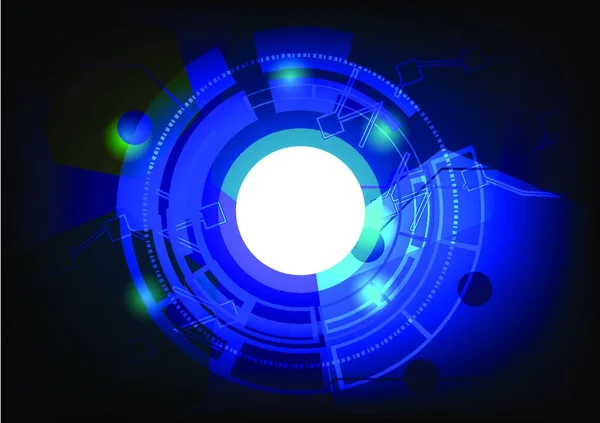 Circuito Azul Abstracto Con Línea Círculo Hexágonos Algunas Luces Fondo — Vector de stock