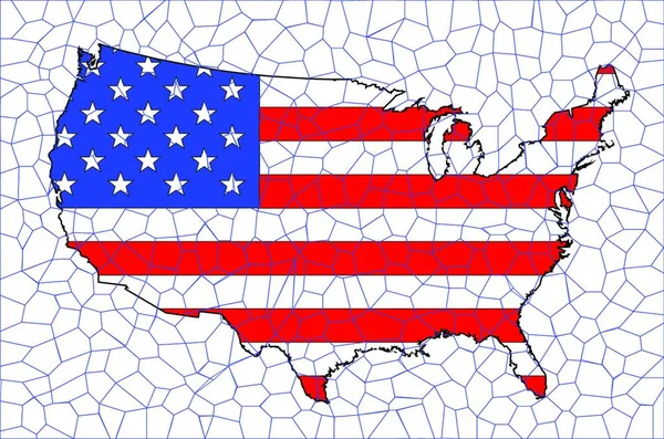 美利坚合众国在白色背景下展示星条旗的轮廓图 — 图库矢量图片