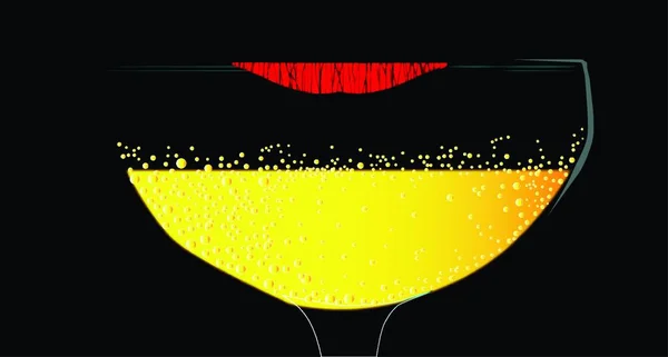 Bicchiere Champagne Con Segni Rossetto Sfondo Nero — Vettoriale Stock