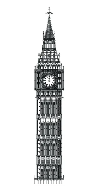 Londons Landmärke Big Ben Clocktower Mitt Natten Vid Fullmåne — Stock vektor