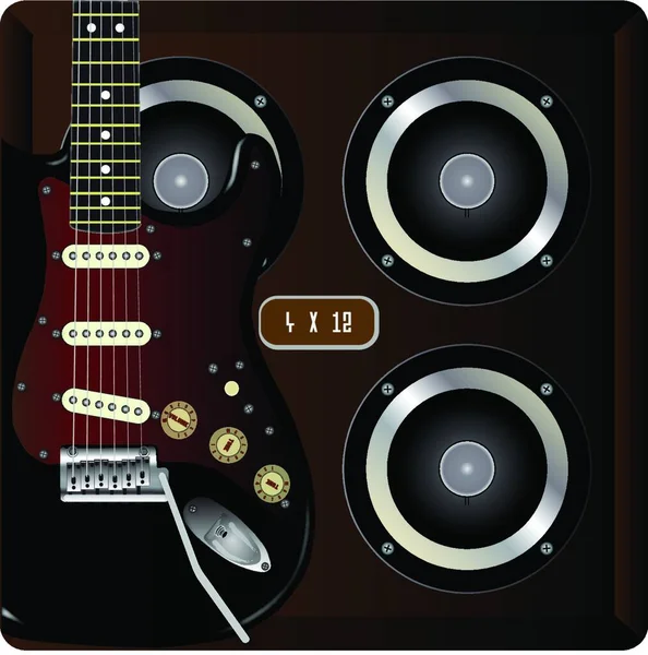 Gabinete Amplificador Guitarra Con Una Guitarra Eléctrica Primer Plano — Vector de stock