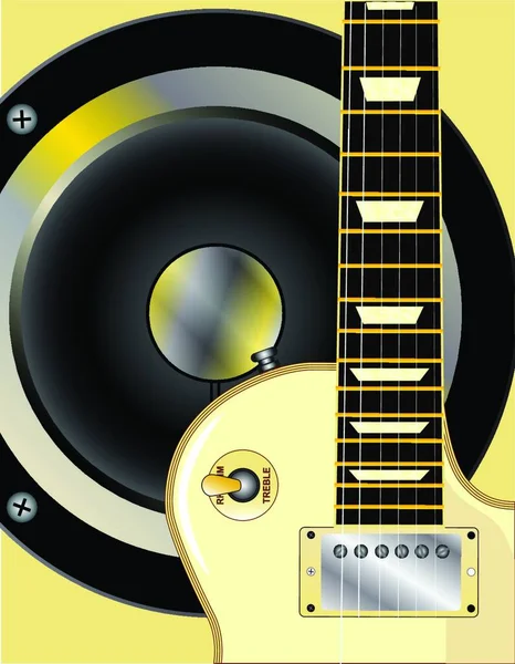 Chitarra Rock Roll Definitiva Giallo Fondo Giallo Con Tipico Inserto — Vettoriale Stock