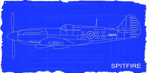Бойовий Літак Supermarine World War Spitfire Mark Xiv Креслення — стоковий вектор