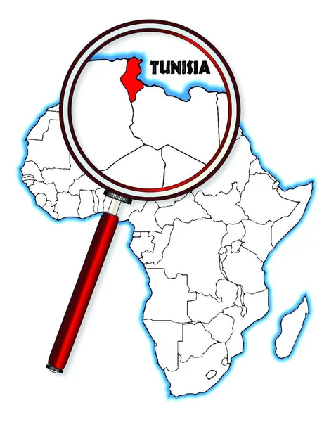 Umrisse Tunesiens Auf Einer Landkarte Von Afrika Vor Weißem Hintergrund — Stockvektor