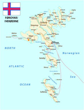Road map of the Faroe Islands North Atlantic Archipelago with flag, Denmark clipart