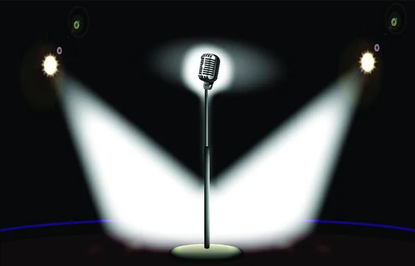 舞台上的两个聚光灯点亮的话筒 — 图库矢量图片