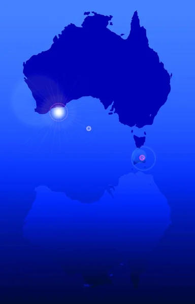 Peta Siluet Australia Dengan Refleksi Atas Biru - Stok Vektor