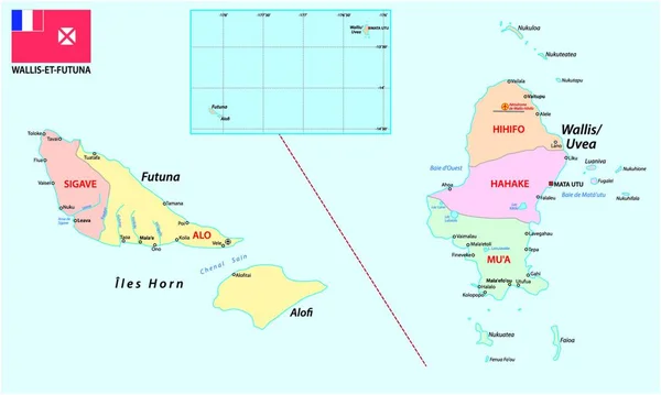 フランス領ワリスとフトゥナの行政 政治地図に旗を掲げて — ストックベクタ