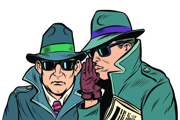 Two Secret Agents Whispering Comic Cartoon Pop Art Retro Vector — Stock Vector