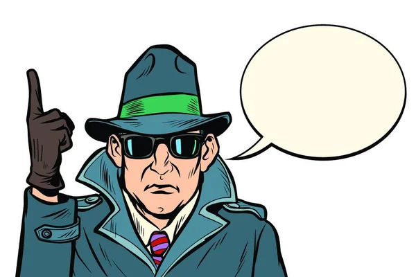 Spy Attention Gesture Comic Cartoon Pop Art Retro Vector Illustration — Stock Vector