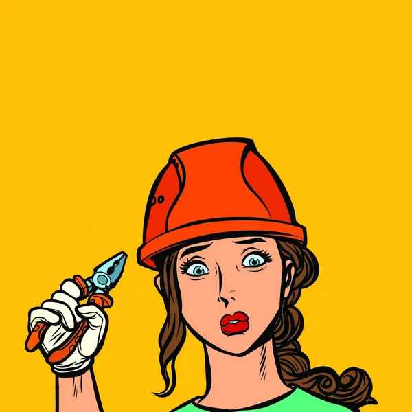 Treurige Vrouw Elektricien Professional Strip Cartoon Popart Retro Vectorillustratie Tekenen — Stockvector