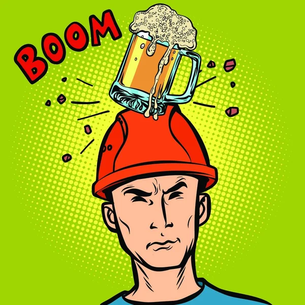 Bière Est Tombée Sur Tête Travailleur Dessin Animé Pop Art — Image vectorielle