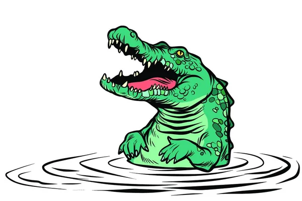 Зелений Крокодил Характер Ізольовані Білому Тлі Комікс Мультфільм Поп Арт — стоковий вектор