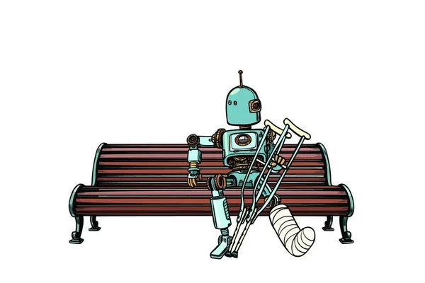 Robot Met Gebroken Been Gips Rust Het Park Popart Retro — Stockvector