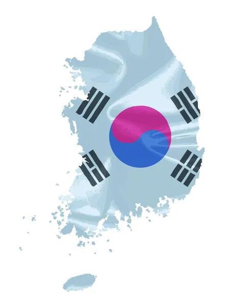 Vlag Van Zuid Korea Met Zijden Effect Als Een Kaart — Stockvector