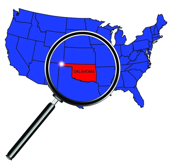 Plan État Oklahoma Les États Unis Amérique Sous Une Loupe — Image vectorielle